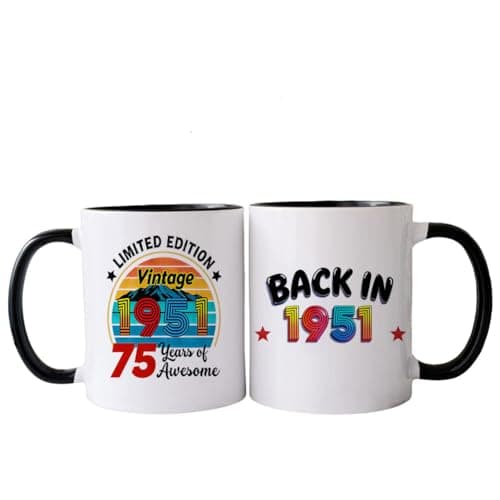 PEJAFAN 11oz Ceramic Coffee Mug, 75th Birthday Gift for Women Men, 1951 Birthday Present for Him Her Mom Dad