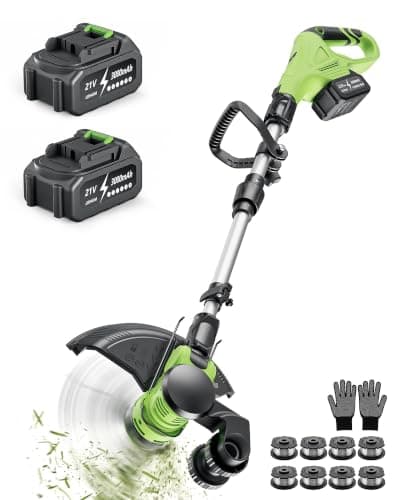 DEGGE Cordless Electric Weed Wacker, 2X 3.0Ah/ 21V/ 12" Battery Weed Eater