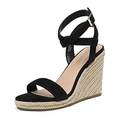 DREAM PAIRS Womens Open Toe Espadrilles Dressy Platform Sandals Buckle Ankle Strap Stylish Wedges Summer Dressy Sandals,Size 6,Black/Suede,SDPW2211W