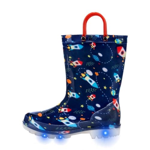 FUNCOO PLUS Kids Light Up Rain Boots for Boys, Rocket, Little Kid Size 13