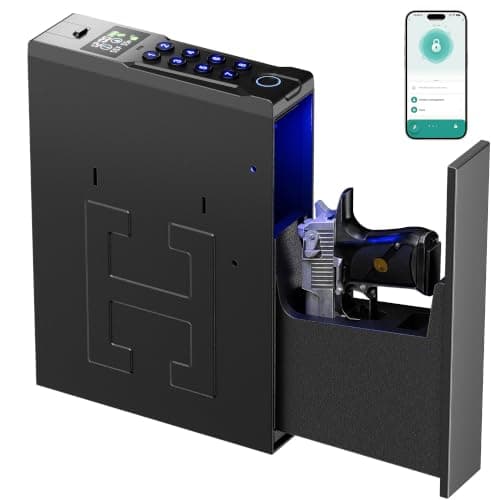 KPASAFE Biometric Fingerprint Gun Safe for Handgun, 0.2S Quick Access Pistol Case with APP Control, LCD Display, LED Light, Silent Mode, Heavy-Duty Alloy Steel, Bedside Handgun Safe for Home