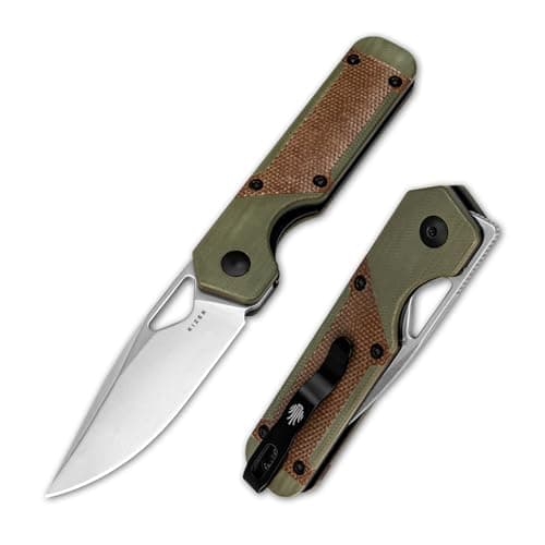 Kizer Mini Militaw Pocket Knife for EDC, 2.82'' D2 Blade Folding Knife, Brown & Green G10 Handle Small EDC Knife with Pocket Clip, Camping Hunting Knife for Men Women Gift V3634SM2