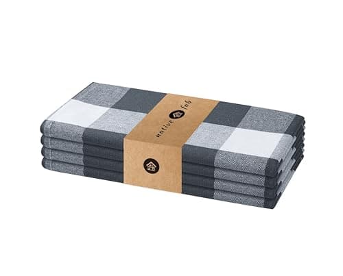 Native Fab Gray Buffalo Check Cloth Napkins, 100% Cotton, Set of 4, 16x16 inches, Plaid Checkered Pattern, Soft, Absorbent, Reusable Table Napkins for Dinner, Wedding, Luncheon, Party, Holiday - Grey