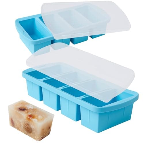 WENQING Silicone Freezer Tray with Lid 2 Pack Silicone Freezer Molds - Large Ice Cube Tray - Makes 8 Perfect 1 Cup Portions Soup Cubes Meal Prep Containers- Oven & Dishwasher Safe