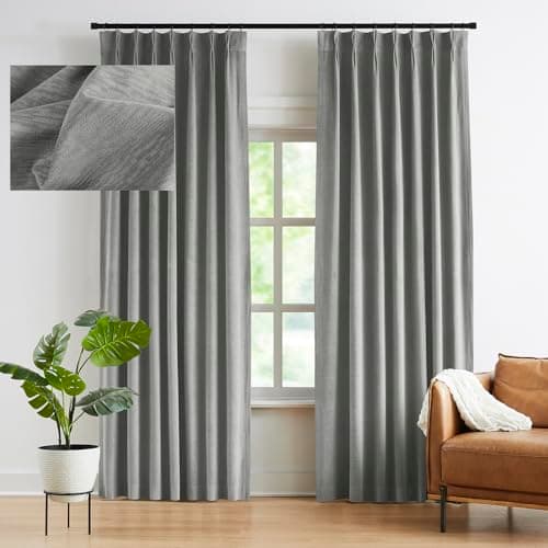 Kayne Studio Pewter Gray Velvet Pinch Pleated Back Tab Curtains 84Inch Long