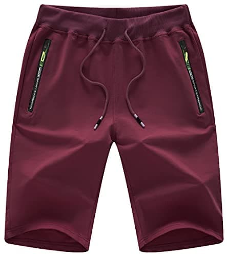 CREATMO US Mens Cotton Shorts with Pockets and Elastic Waistband Wine Red S