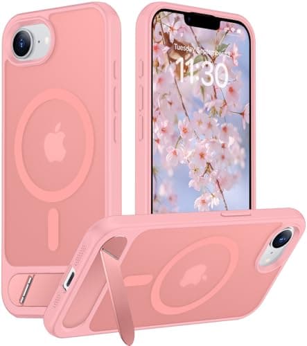 Temdan Magnetic Compatible with iPhone 17e Case & iPhone 16e Case,[Built-in Invisible Kickstand][Compatible with MagSafe][Military Grade Shockproof] Slim Translucent Matte Case for iPhone 16e/17e 6.1"