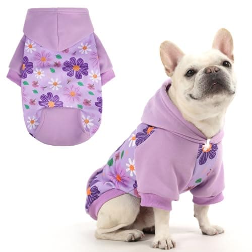 KOOLTAIL Dog Hoodies, Soft Dog Sweater, Spring Dogs Coats, Warm Fleece Pet Clothes Hooded Sweatshirt with Pocket for Small Medium Large Dogs Cats Boys Girls, Holiday Flower Purple L