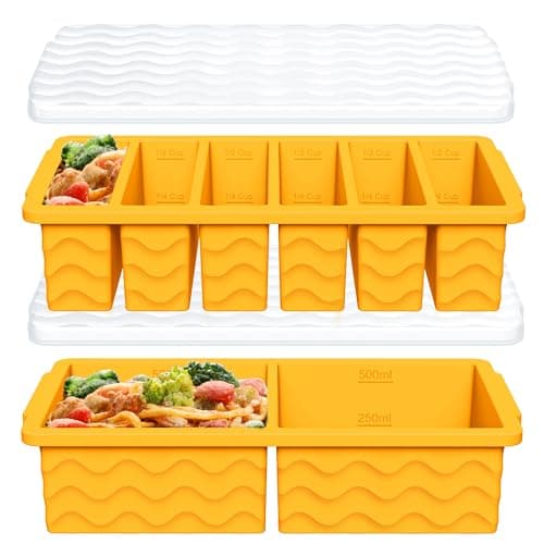2-Pack Silicone Freezer Trays with Lid, 2 Large 2-Cup(500ml) & 6 Small 1/2-Cup(125ml) Soup Freezer Container Molds, Ice Cube Tray For Meal Prep & Freezing Soup, Stews, Sauces, Oven & Dishwasher-Safe