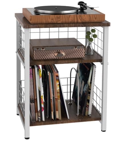 Tuohours Vinyl Record Player Stand 3 Tier End Table Double Layer White
