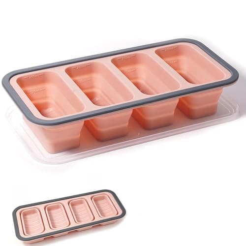 Foldable Silicone Freezer Trays with Lid, 1-Cup Soup Freezer Container & Large Ice Cube Mold, Ideal for Ice Cubes, Soup Cubes, Sauce, Leftovers, Meal Prep & Kitchen Storage (Pink, 1 Cup)