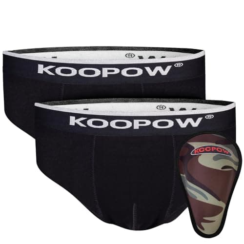 KOOPOW 2-Pack Youth Boys Compression Shorts With Soft Protective Athletic Cup, Cups Holder & Pocket, Kids Sports Baseball Boxer Briefs Athletic Underwear For Football Lacrosse,Black(2-pack),S