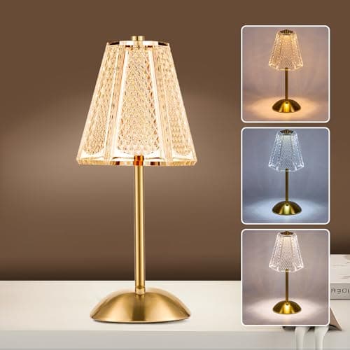 HAPYGI Portable Battery Operated LED Table Lamp with Touch Sensor, Gold Cordless Brass Rechargeable Bedside Lamp/Night Light/Restaurant Table/Outdoor/Coffee/Bar