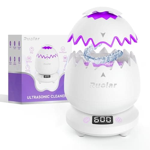 Ultrasonic Retainer Cleaner Machine for Dentures | 45kHz Dental Cleaning Pod for Aligner, Nightguard, Braces, Jewelry, Watch, 3 Timer Modes - with Cooling Fan & Removable Base (Light Purple)