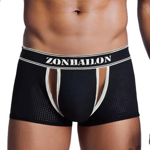 YINYOUYU Mens Boxer Briefs Mesh Short Legs Bulge Pouch Stretch Breathable Trunk Underwear XXL Black