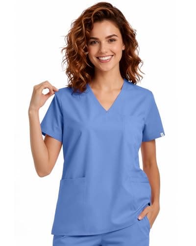 Meidiero Women's Scrub Tops, Relaxed Fit Medical Scrubs with 4 Pockets, 2 Pen Slots Soft Stretch & Moisture-Wicking Fabric-Ceil Blue-S
