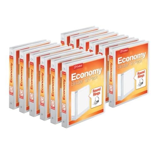 Cardinal 1 Inch 3 Ring Binders, White, 12 Pack, Round Ring Binder, Holds 225 Sheets, PVC Free, Customizable Covers, 2 Pocket View Binders for Office and School Organization