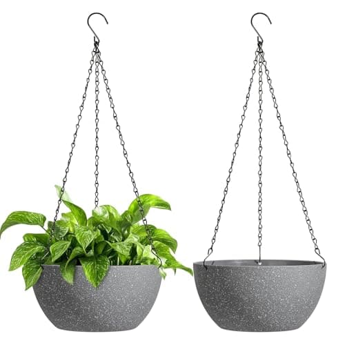 T4U Hanging Planters for Indoor Outdoor Plants, 10 Inch Gray 2 Pack