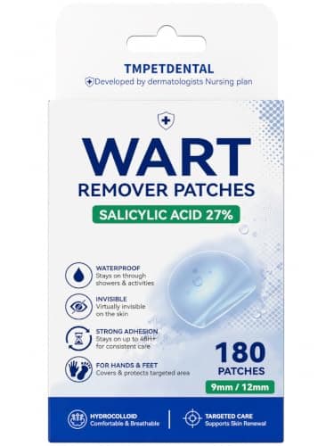 Wart Removal Patches, Salicylic Acid 27%, Hydrocolloid Wart Remover Patch with Naturally Inspired Ingredients, Skin-Friendly Waterproof Ultra-Thin Patches for Multiple Areas, 9mm & 12mm, 180 Patch