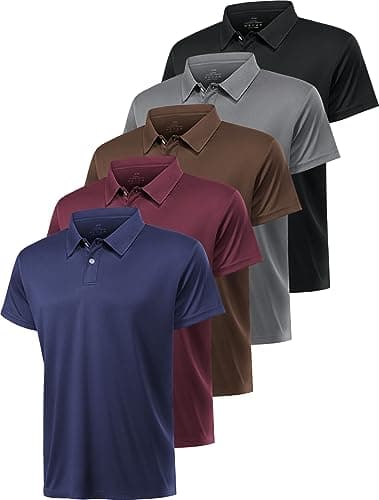 5 Pack Polo Shirts for Men Short Sleeve Black/Gray/Coffee/Wine Red/Navy S/M