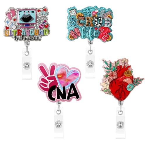 Ciwuzxs 4 Pcs Funny Cute Badge Reel Medical Style Name Tag ID Clip Retractable Holder for Nurses Medical Assistant Accessories Pharmacy Nursing Student RN CNA ER Hospital Work Bulk Gifts