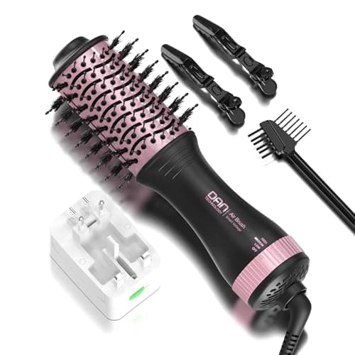 DAN (100V-240V) Auto Dual Voltage Hair Dryer Brush,Travel Hair Dryer Brush with Multi-Function Plug Adapter,Mini Blow Dryer Brush for Home and International Travel