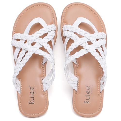 Ruiee Womens Wide Width Flat Braided Sandals. 258009 WT 10