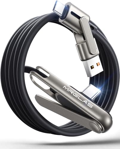 3-in-1 240W Invisible Stand Fast Charging Cable, 240W Chubby USB A/C to USB C Cable, 90 Degree Angled with Built-in Phone Stand, Type C Charger Cord (3.3FT) for iPhone 17/16 Pro Max Galaxy S26 Ultra