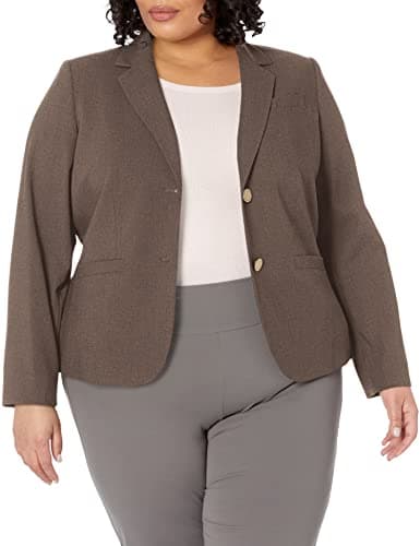Calvin Klein Women's Two Button Lux Suit Blazer, Heather Taupe, 2 Petite