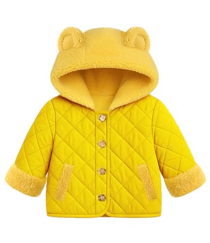 grehava 3T Toddler Jackets for Girls Baby Coat With Hooded Warm Down Outerwear Lightweight Button-up Coats for Infant Yellow 3Y