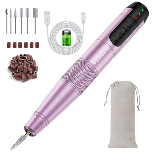 HEBECA Cordless Nail Drill Set, Electric Nail Files and Buffers Drill Nails for Natural or Acrylic Gel Nails - Rechargeable Nail File Nail Drill Machine Manicure Nail Dremel Kit (Purple)