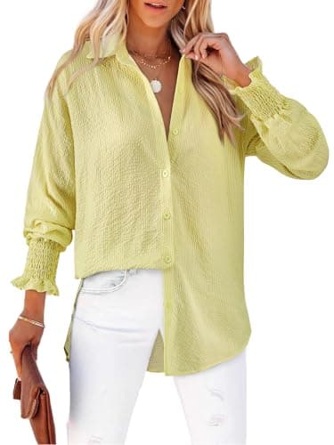 Gleeivy Yellow Button Down Shirt Women Striped Long Sleeve Collared Work Dress Shirt