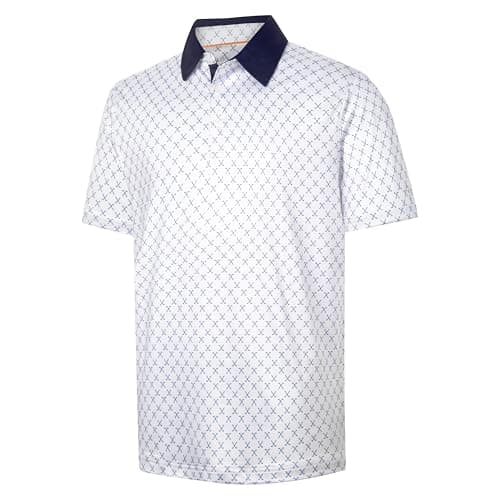 Golf Shirts for Men Dry Fit Moisture Wicking White Golfs Club Casual Print Collared Mens Golf Polo Shirts for Men's Short Sleeve Golfing Polos for Men, XL