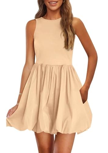 PRETTYGARDEN Womens Summer Bubble Sleeveless Mini Dress,Khaki,XXL