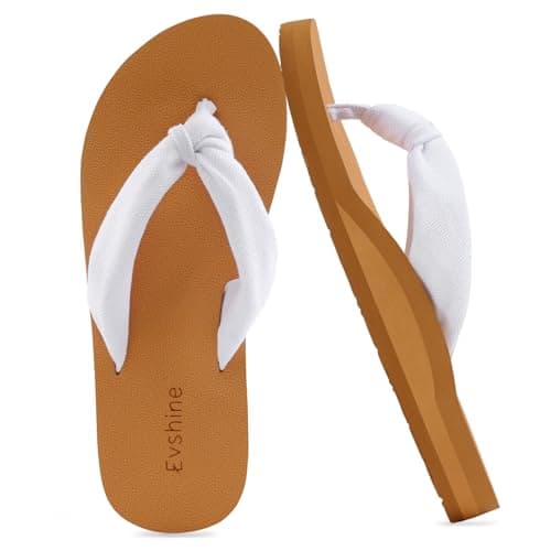 Evshine Women's Flip Flops, Yoga Mat Thong Sandals, White Khaki, 8-8.5