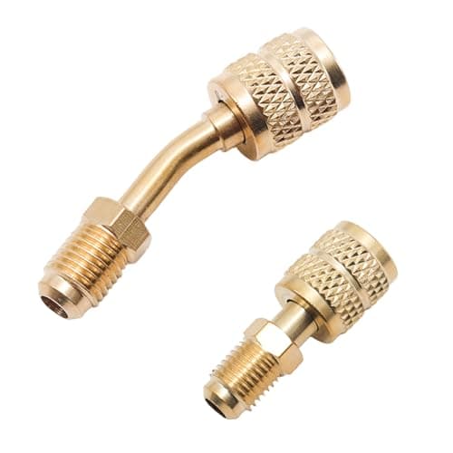 Yinluluna 2 Pcs R410a Adapter for Mini Split System, Mini Split Adapter 5/16" Female Coupler to 1/4" Male Flare for HVAC and Air Conditioner Refrigeration (45°Angle & Straight)