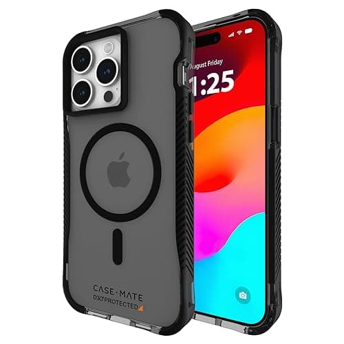 Case-Mate Tough Grip Smoke Black iPhone 15 Pro Max Case [16ft D3O Drop Protection] [Compatible with MagSafe] Magnetic Phone Cover with Textured Grip for iPhone 15 Pro Max 6.7", Anti-Scratch,Shockproof