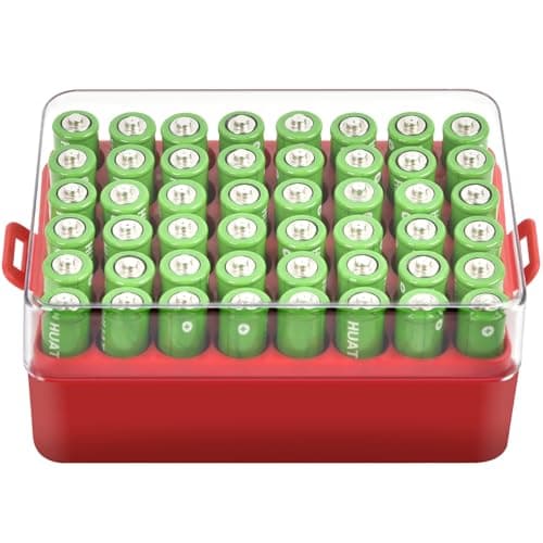 ALCYON Battery Organizer Storage Case, Battery Vault Box Container for 48pcs AA Batteries, Plastic Clear Protective Battery Holder for Travelling/Home/Office (Red, Large)