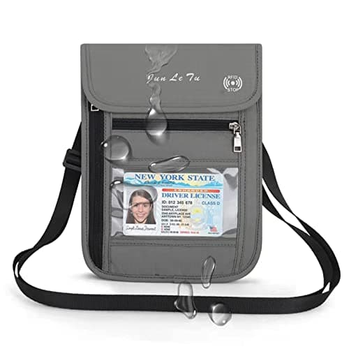 ROOSALANCE Passport Holder for Travel, RFID Passport Wallet with Visual Window Design, Multifunctional Document Organizer, Waterproof Travel Pouch Neck Wallet for Men and Women, Grey