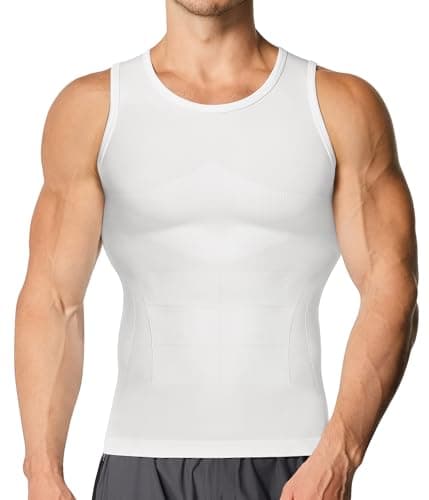 Nebility Mens Shapewear Compression Shirts Sleeveless Workout Tank Tops (White,Medium)