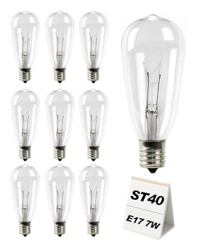 Adirxon 10-Pack ST40 Light Bulbs for Outdoor String Lights, Durable Glass & E17 Base, Dimmable 2200K Warm White, Safely Packaged Edison Bulbs for Patio, Bistro, Party