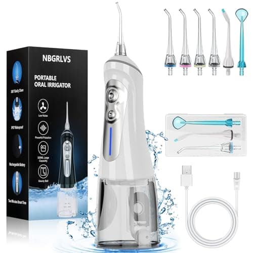 NBGRLVS Water Dental Flosser Cordless for Teeth Pick Cleaning - Powerful Oral Irrigator with 6 Adjustable Modes,320ML Portable & Rechargeable IPX7 Waterproof Cleaner Picks for Home Travel (White)