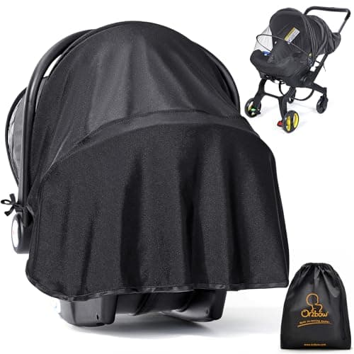 Orzbow Mosquito Net with Sun Shade for Car Seat and Doona Stroller, Breathable Baby Mosquito Net for Infant Car Seats, Strollers, Baby Travel, Camping, Summer Essentials, Bug Protection, Black