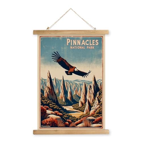 XIAOAIKA Vintage Pinnacles National Park Travel Poster with Wooden Scroll Frame – Holiday Decoration or Gift for Living Room, Bedroom, Office Wall Decor, Retro Art Print 16 x 23 Inches