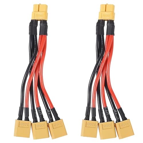 Coliao 2pcs XT60 Parallel Battery Connector 1 Female to 3 Male Cable Extension Y Splitter 14AWG Silicon Wire for RC Mode Helicopter Quadcopter