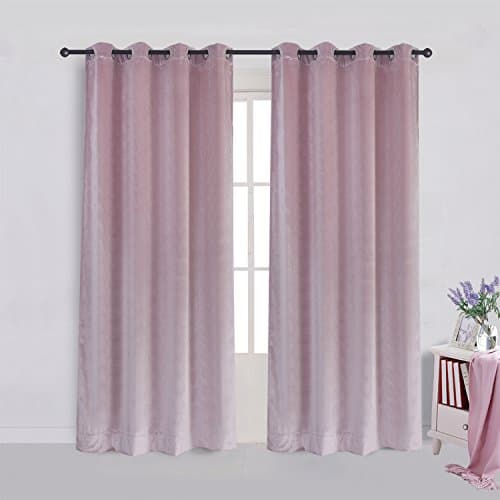 Cherry Home Super Soft Luxury Velvet Curtains Set of 2 Pink Flannel Blackout Drapes Grommet Draperies for Hotel 52Wx72L inch (2 Panels) with Tiebacks