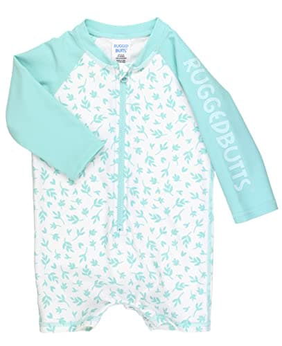 RUGGEDBUTTS Long Sleeve One Piece Rash Guard - Whimsical Charm - 0-3m White/Blue
