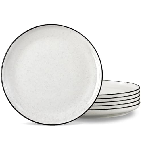 Ceramic White Dinner Plates Set of 6, 10.5 Inch Plates for Kitchen, Microwave Oven and Dishwasher Safe, Modern Dishes Set for Pasta,Steak, Dessert, Salad