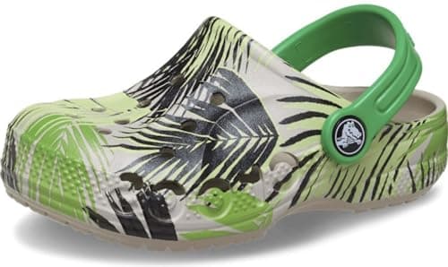 Crocs Kid's Baya Graphic Clogs, Cobblestone/Tropical Green, 4 M US Toddler