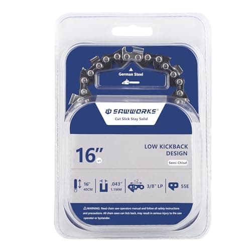 SawWorks Chainsaw Chain 16 Inch 3/8"LP Pitch .043" Gauge 55 Drive Links Fits 61PMMC3-55 Stihl MS170, MS171, MS180c, Oregon R55 and More, Semi Chisel